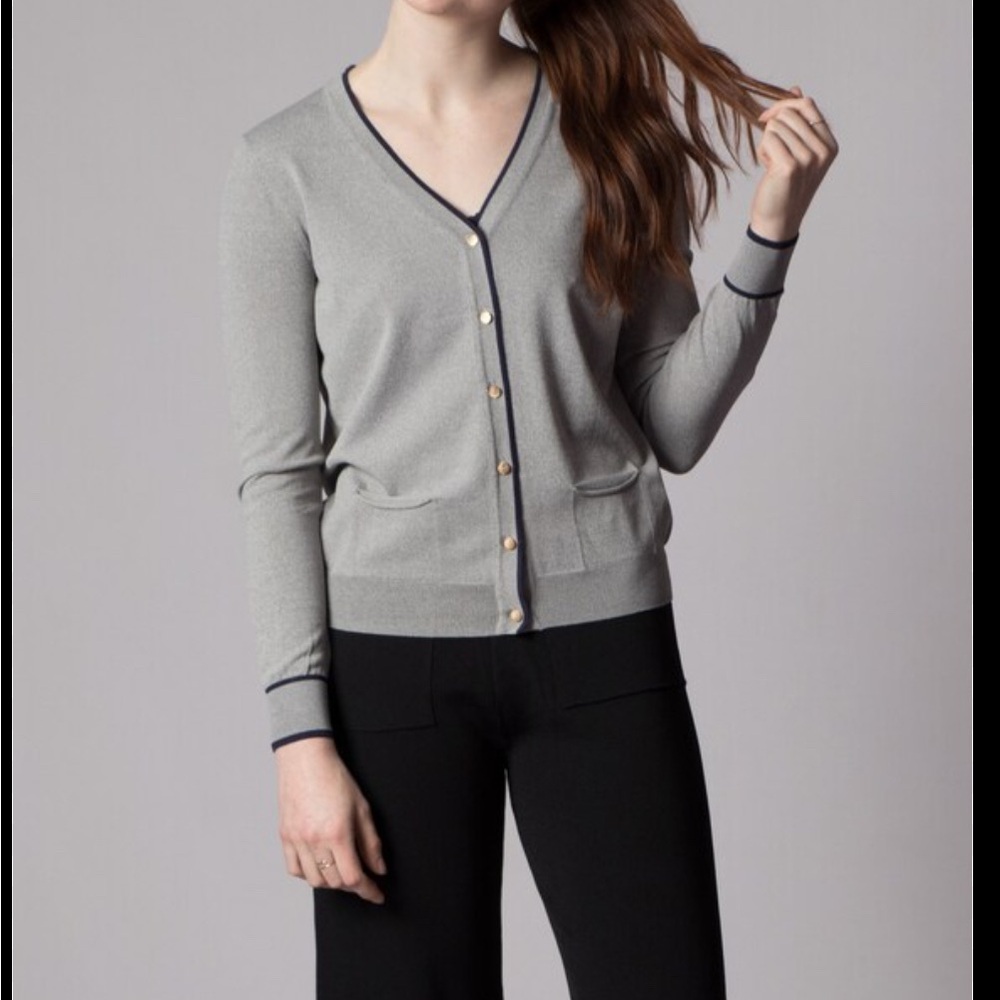 TOMMY HILFIGER - Gray & Navy Preppy Cardigan Sweater - XXS